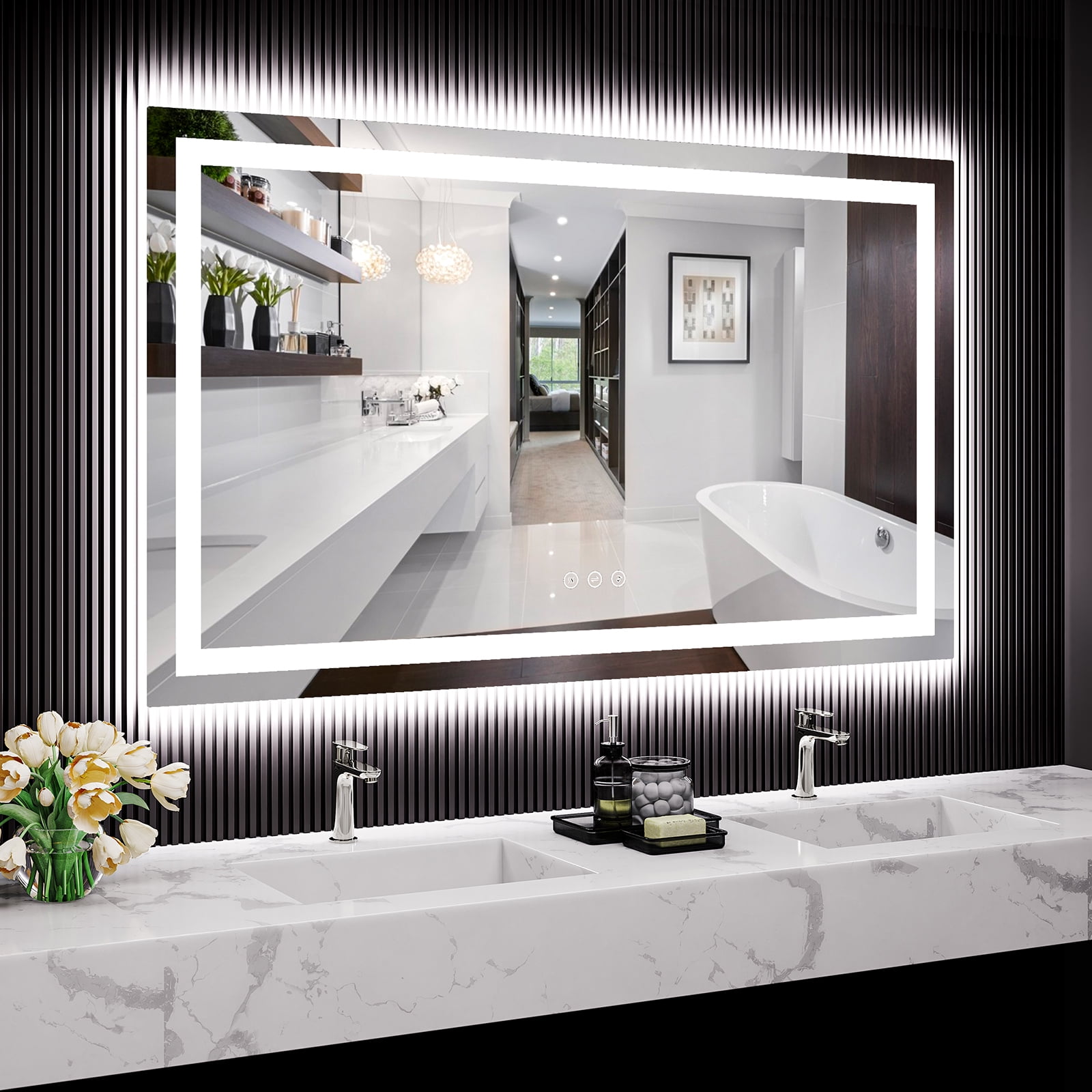 Joyspirit Sleek Black Framed LED Bathroom Mirror, Modern 60x36 Inch ...