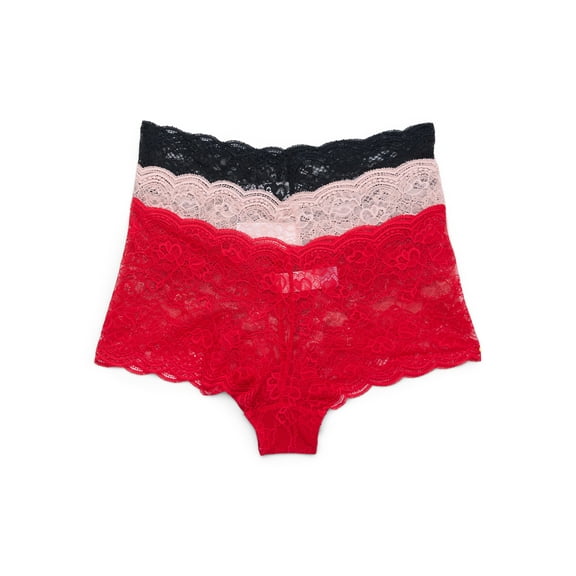 Joyspun Boyshorts with Scalloped Lace, 3-Pack, Sizes XS-3XL