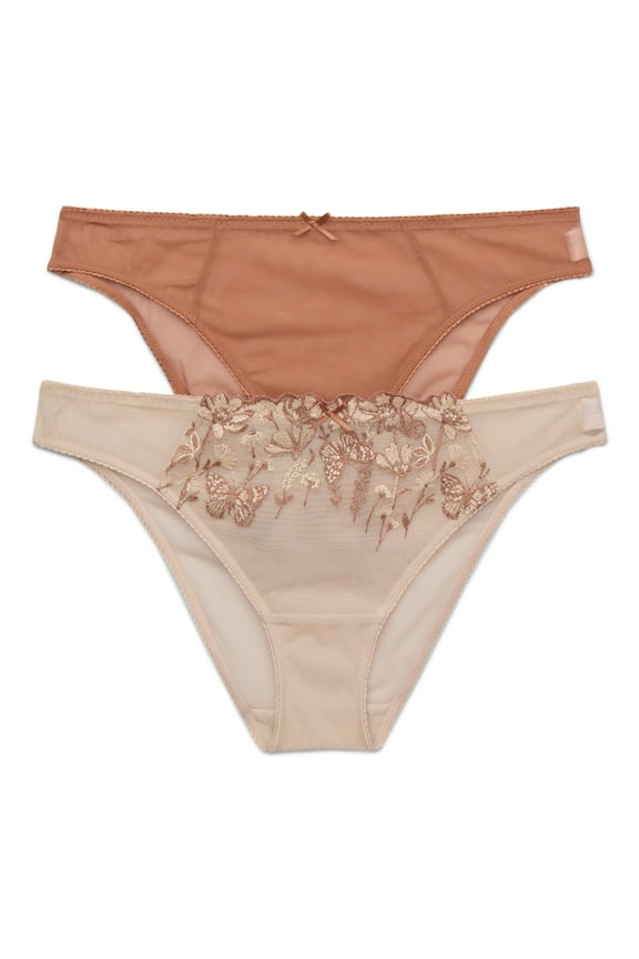 Women's Embroidery Mesh Cheeky Panties, 2-Pack, Sizes XS-3XL