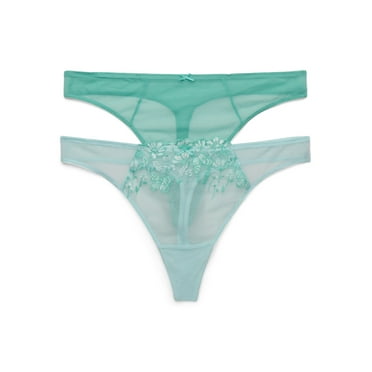 Joyspun Embroidery Mesh Thong Panty, 2-Pack, Sizes XS-3XL