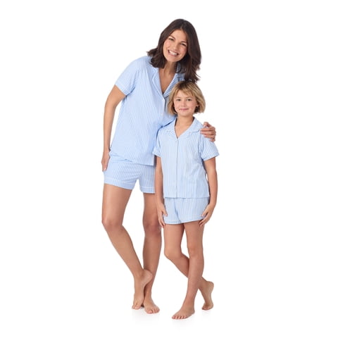 Girls Mommy and Me Notch Collar Top and Shorts Family Matching Pajama Set, Sizes XS-XXL