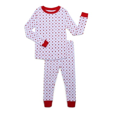 Joyspun Kids' Matching Cotton Tight Fit Pajama Set, 2-Piece, Sizes 6-12