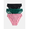thumbnail image 1 of Joyspun Women's Lace Cheeky Panties, 3-Pack, Green Tropic/Terracotta/Black, Size S, 1 of 9