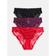 thumbnail image 1 of Joyspun Women's Lace Cheeky Panties, 3 Pairs, Red/Rio Plum/Black, Size XL, 1 of 8