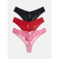 thumbnail image 1 of Joyspun Women's Sheer Lace Thong Panties, 3-Pair Set, Terracotta/Red/Black, Size L, 1 of 7