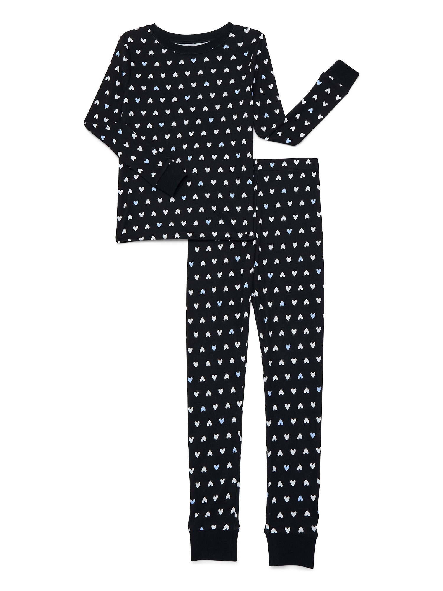 Joyspun Girls Matching Cotton Tight Fit Pajama Set, 2-Piece, Sizes 6-12