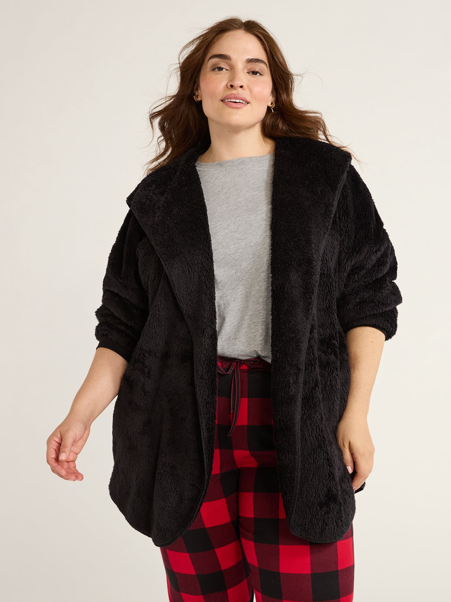 Joyspun Women's Plush Sleep Cardigan, Sizes XS-3XL