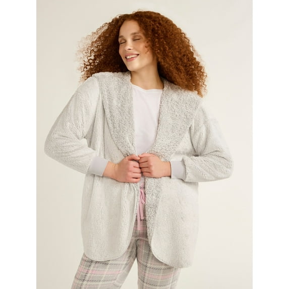 Joyspun Women's Plush Sleep Cardigan, Sizes XS-3XL