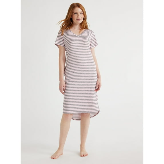 Joyspun Short Sleeve Midi Chemise Sleepshirt, Sizes S to 3X