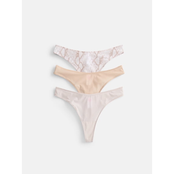Joyspun Women's Silky Mesh Thong Panties, 3-Pack, Snake/Tan/Taupe Print, XXL