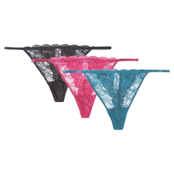Joyspun String Thongs with Scalloped Lace, 3-Pack, Sizes XS-3XL
