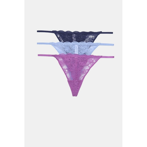 Joyspun String Thongs with Scalloped Lace, 3-Pack, Sizes XS-3XL