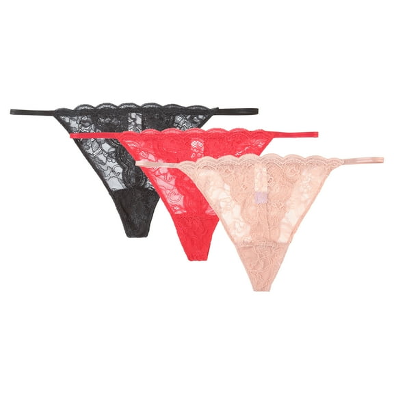 Joyspun String Thongs with Scalloped Lace, 3-Pack, Sizes XS-3XL