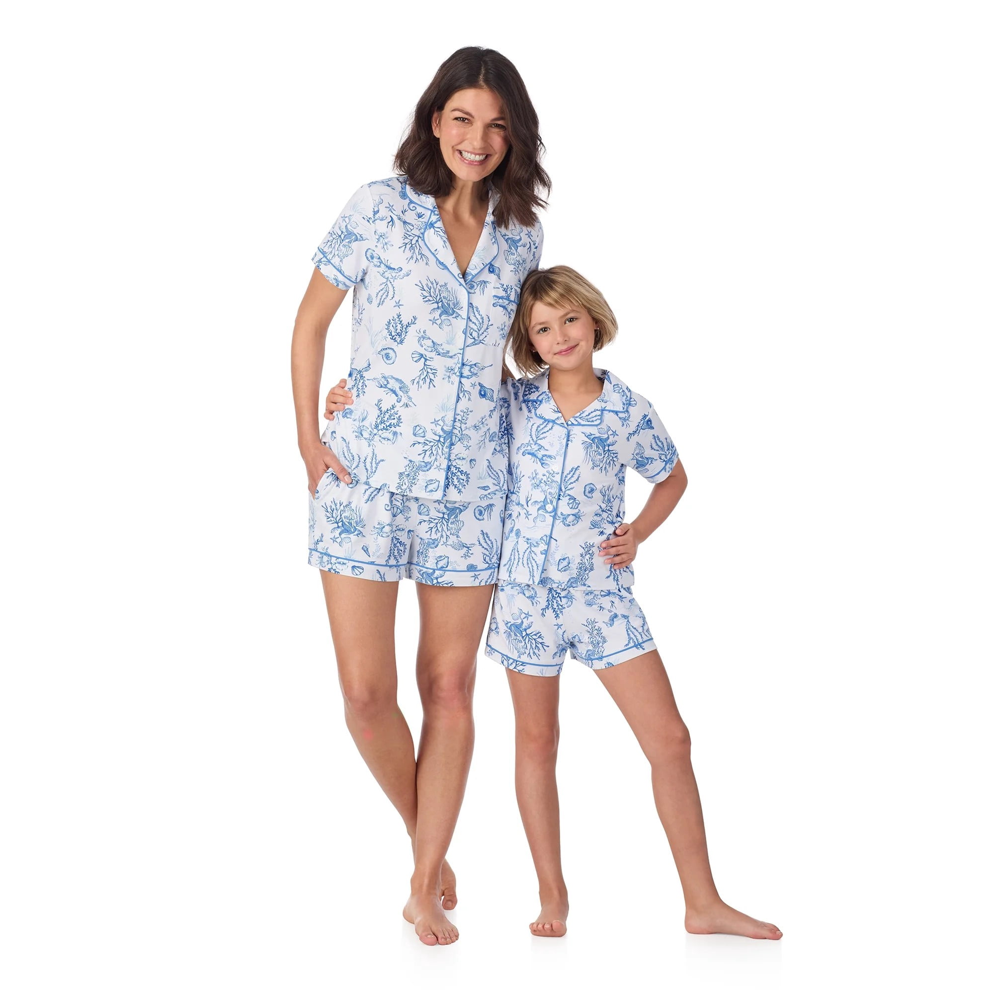 Joyspun Toddler Mommy and Me Notch Collar Top and Shorts Family Matching Pajama Set, Sizes 2T-5T