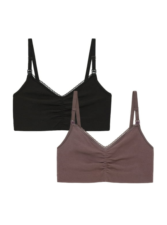 Women's Maternity Ribbed Cotton-Blend Nursing Bralette, 2-Pack, Sizes S-3XL