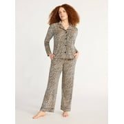 Joyspun Women's Velour Notch Collar Top and Pants Pajama Set, 2-Piece, Sizes S-3X