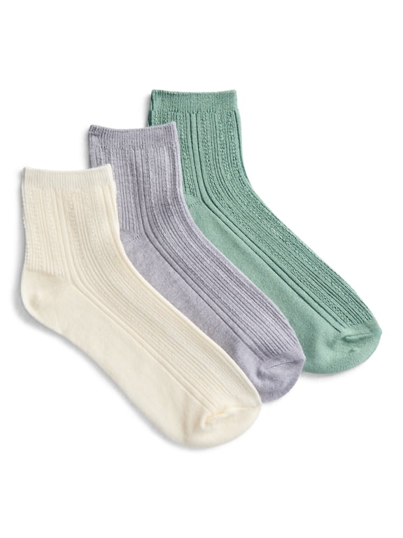 Women’s Ankle Elevated Dress Socks, 3-Pack, Shoe Sizes 4-10