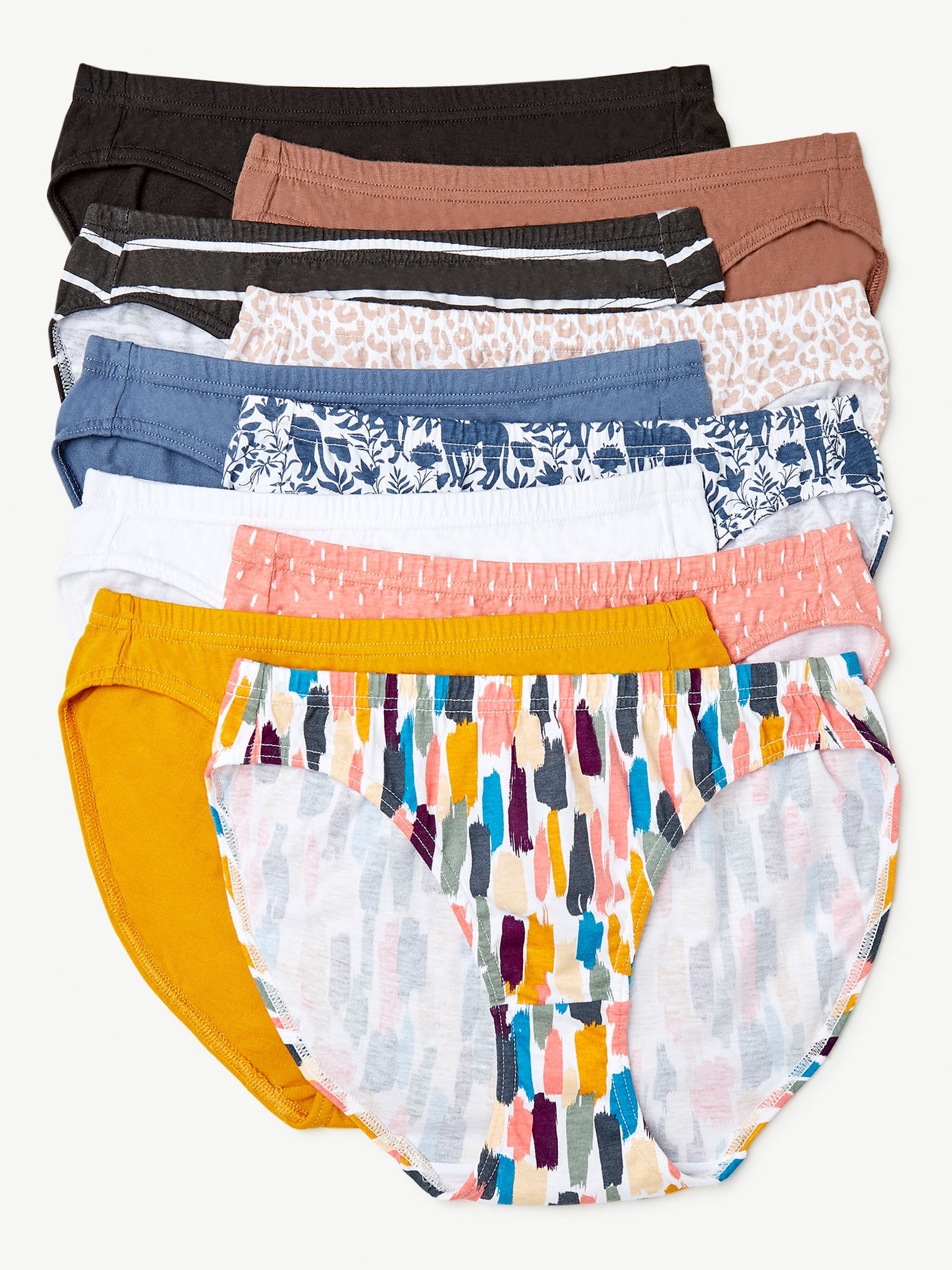 Joyspun Women's Bikini Panties, 10-Pack, Sizes S to 2XL 