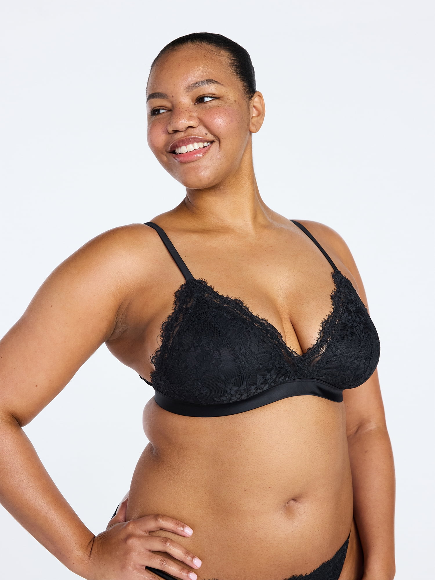 Joyspun Women's Bridal Lace and Satin Triangle Bralette, Sizes XS-XXXL