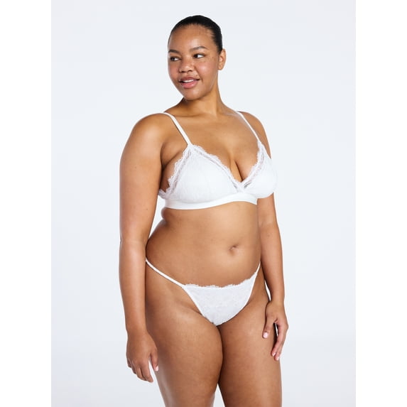 Joyspun Women's Bridal Lace and Satin Triangle Bralette, Sizes XS-XXXL