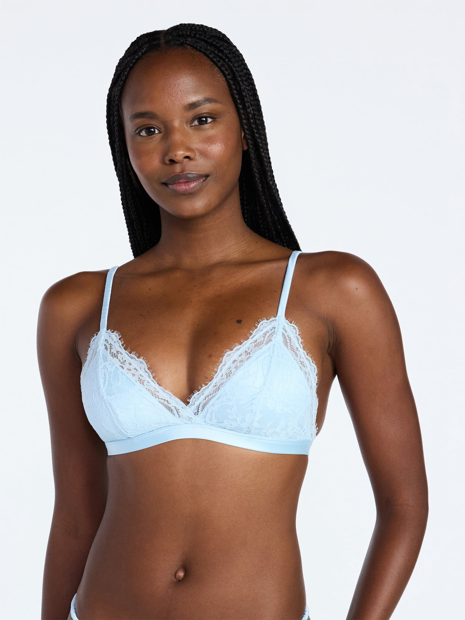 Joyspun Women's Bridal Lace and Satin Triangle Bralette, Sizes XS-XXXL