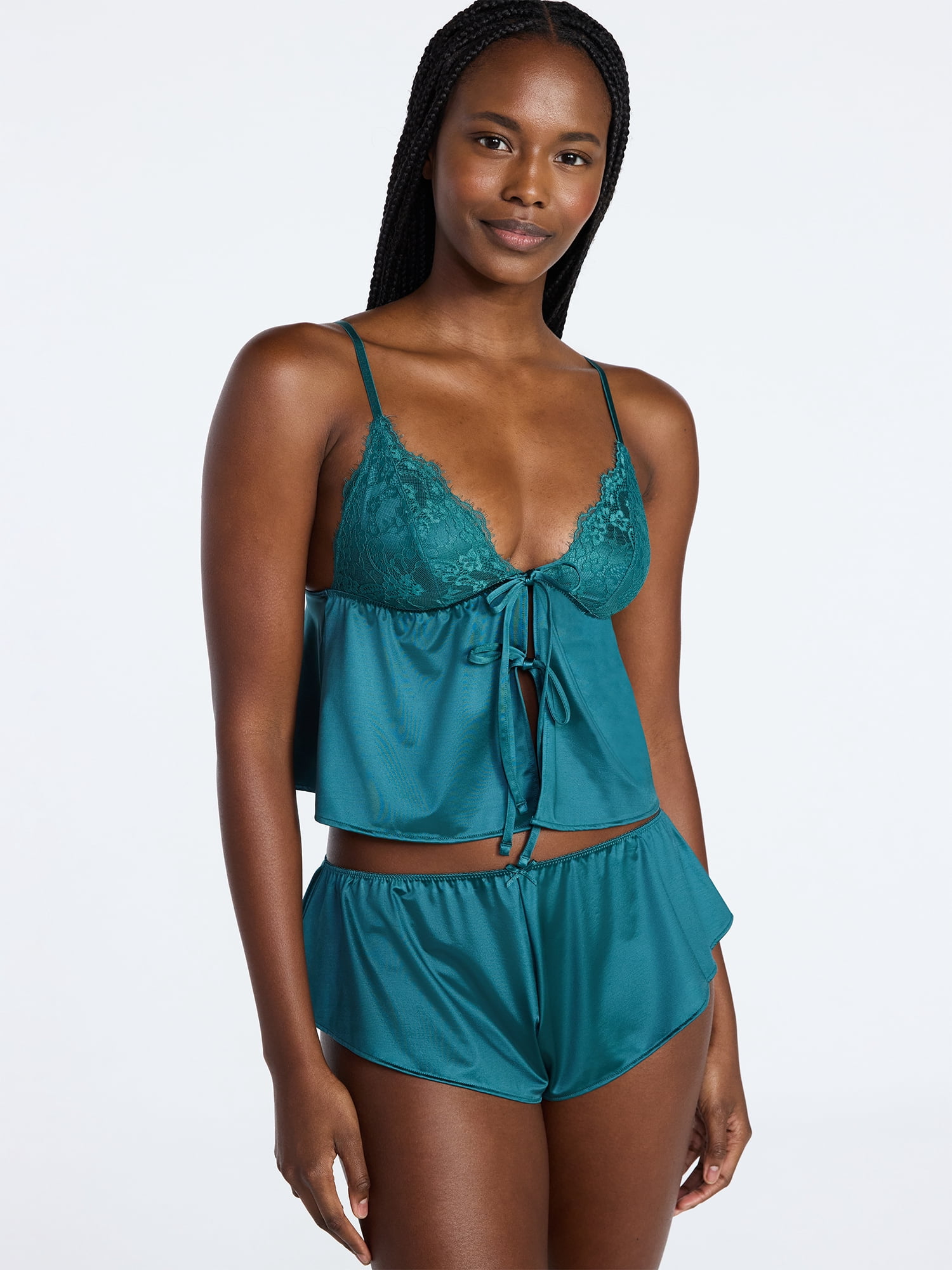 Joyspun Women's Bridal Lace Satin Cami and Shorts Set, 2-Piece