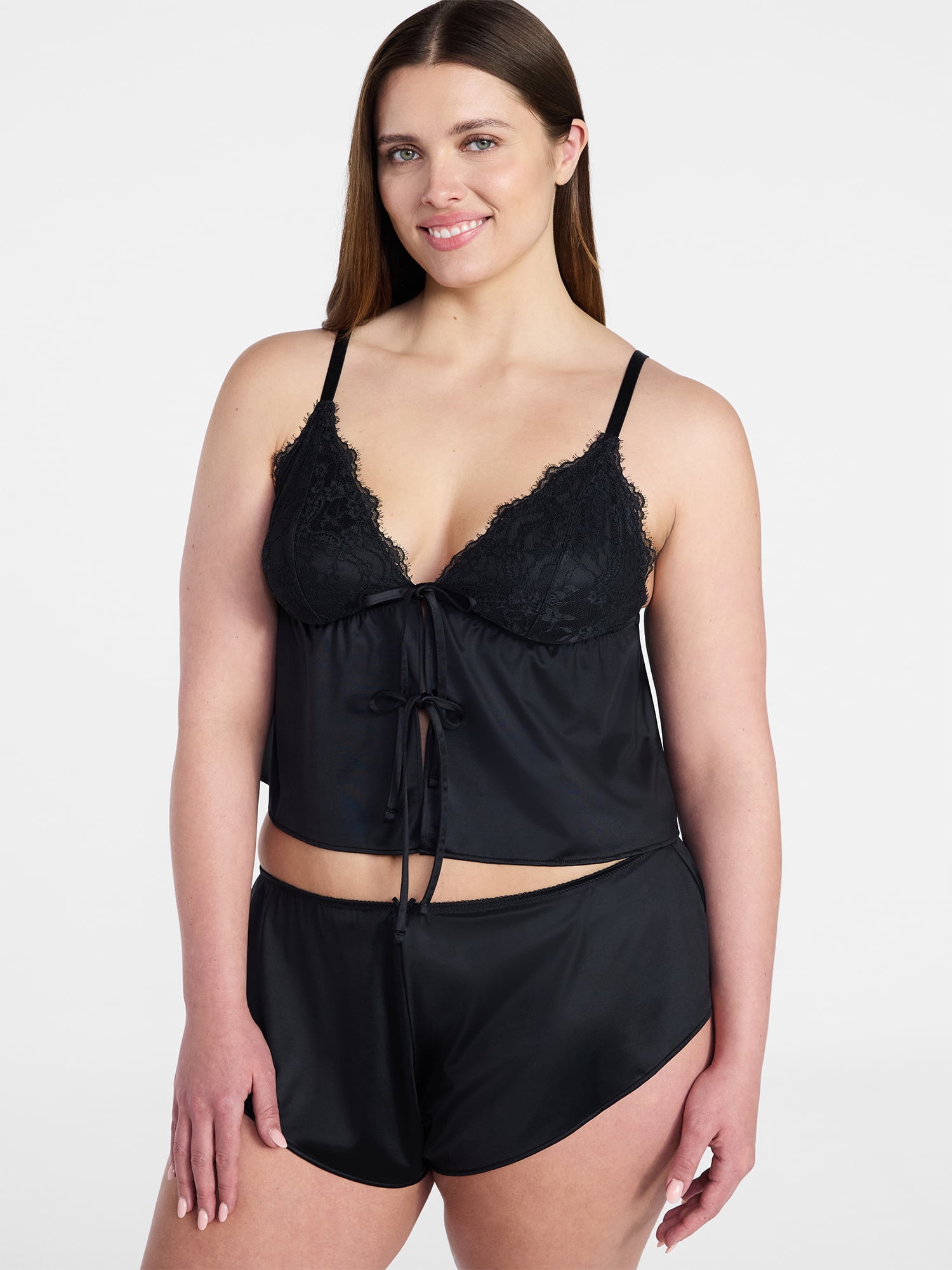 Joyspun Women's Bridal Lace Satin Cami and Shorts Set, 2-Piece, Sizes XS-XXXL
