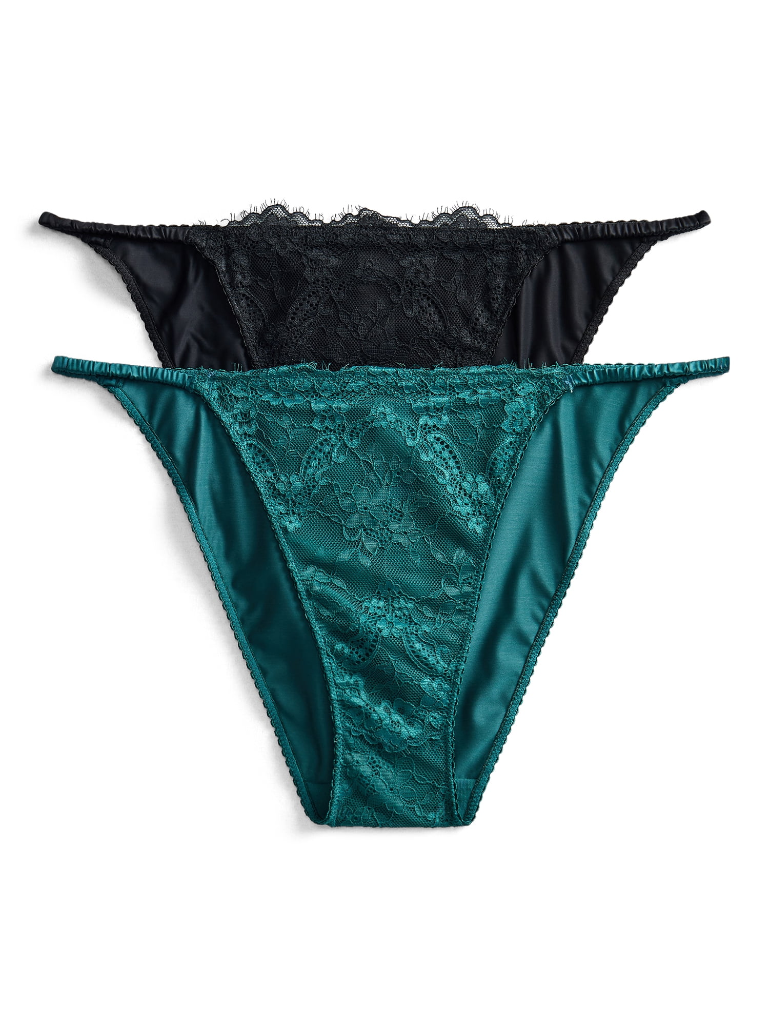 Joyspun Women's Bridal Lace and Satin Cheeky Panties, 2-Pack, Sizes XS-3XL