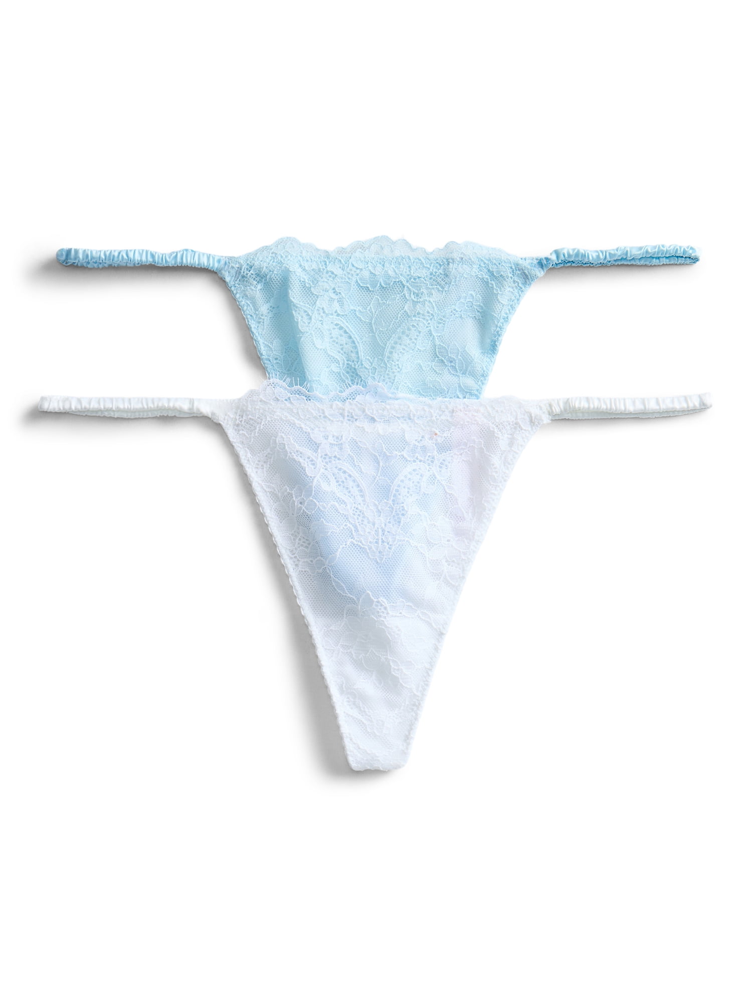 Joyspun Women's Bridal Lace and Satin Thong Panties, 2-Pack, Sizes XS-3XL