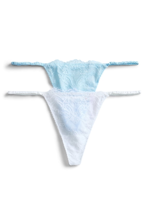 Women's Bridal Lace and Satin Thong Panties, 2-Pack, Sizes XS-3XL