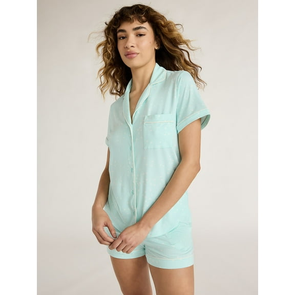 Joyspun Women's Dreamy Soft Collection Notch Collar Top and Shorts Pajama Set, 2-Piece, Sizes XS-3X