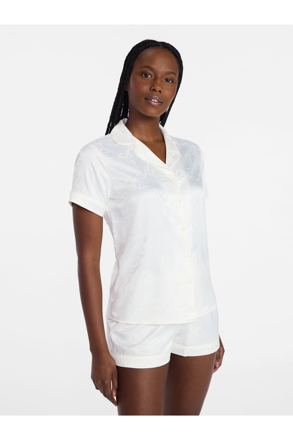 Women’s Bridal Satin Short Sleeve Top and Shorts Pajama Set, Sizes XS-3X