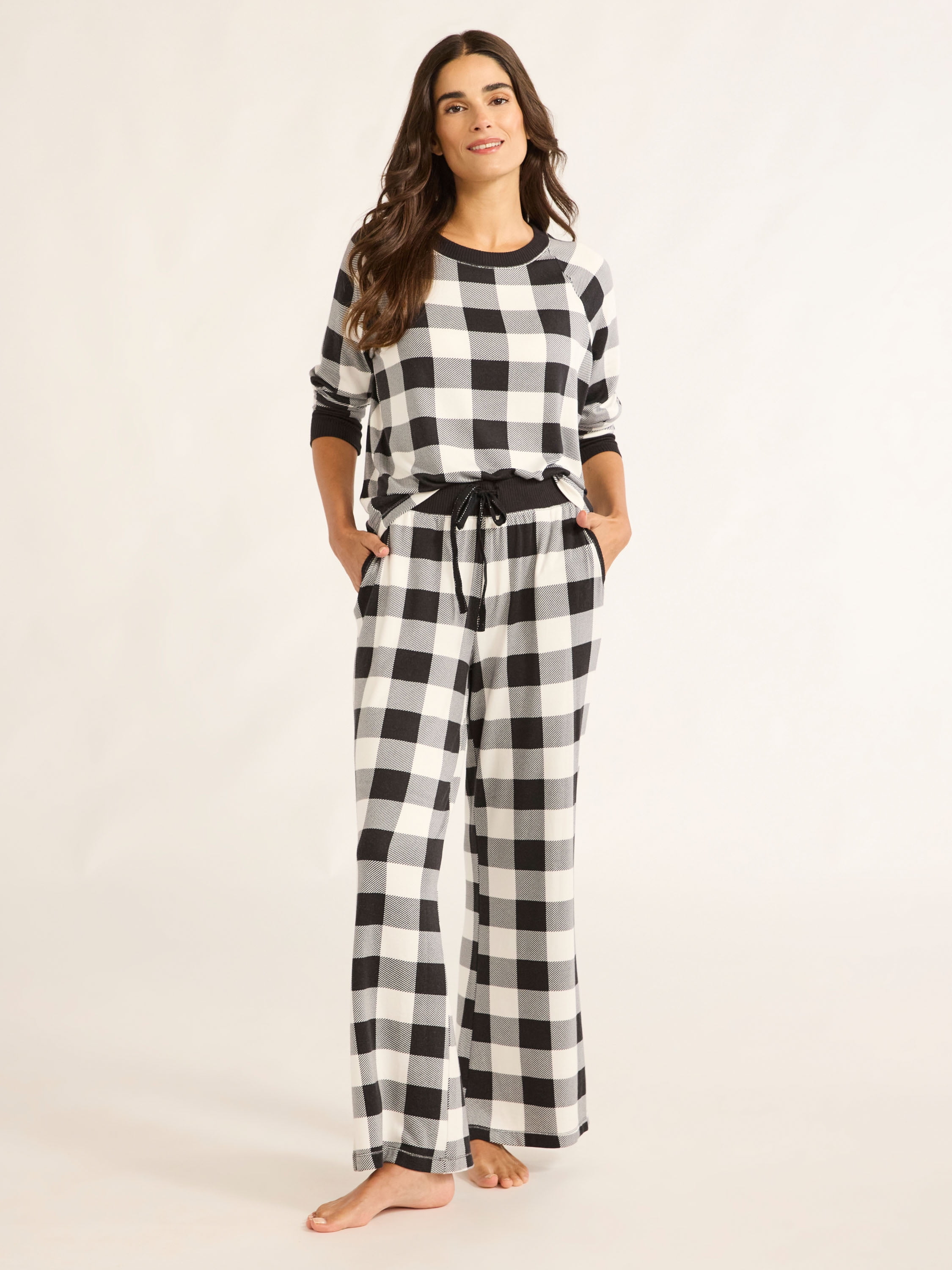 Joyspun Women’s Brushed Jersey Top and Wide Leg Pants Pajama Set, 2-Piece, Sizes XS-4X