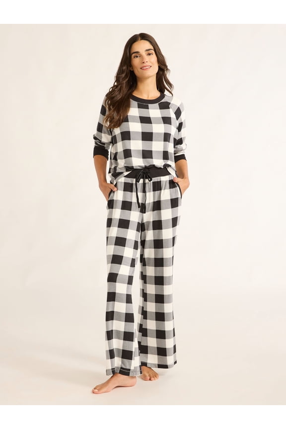 Women’s Brushed Jersey Top and Wide Leg Pants Pajama Set, 2-Piece, Sizes XS-4X