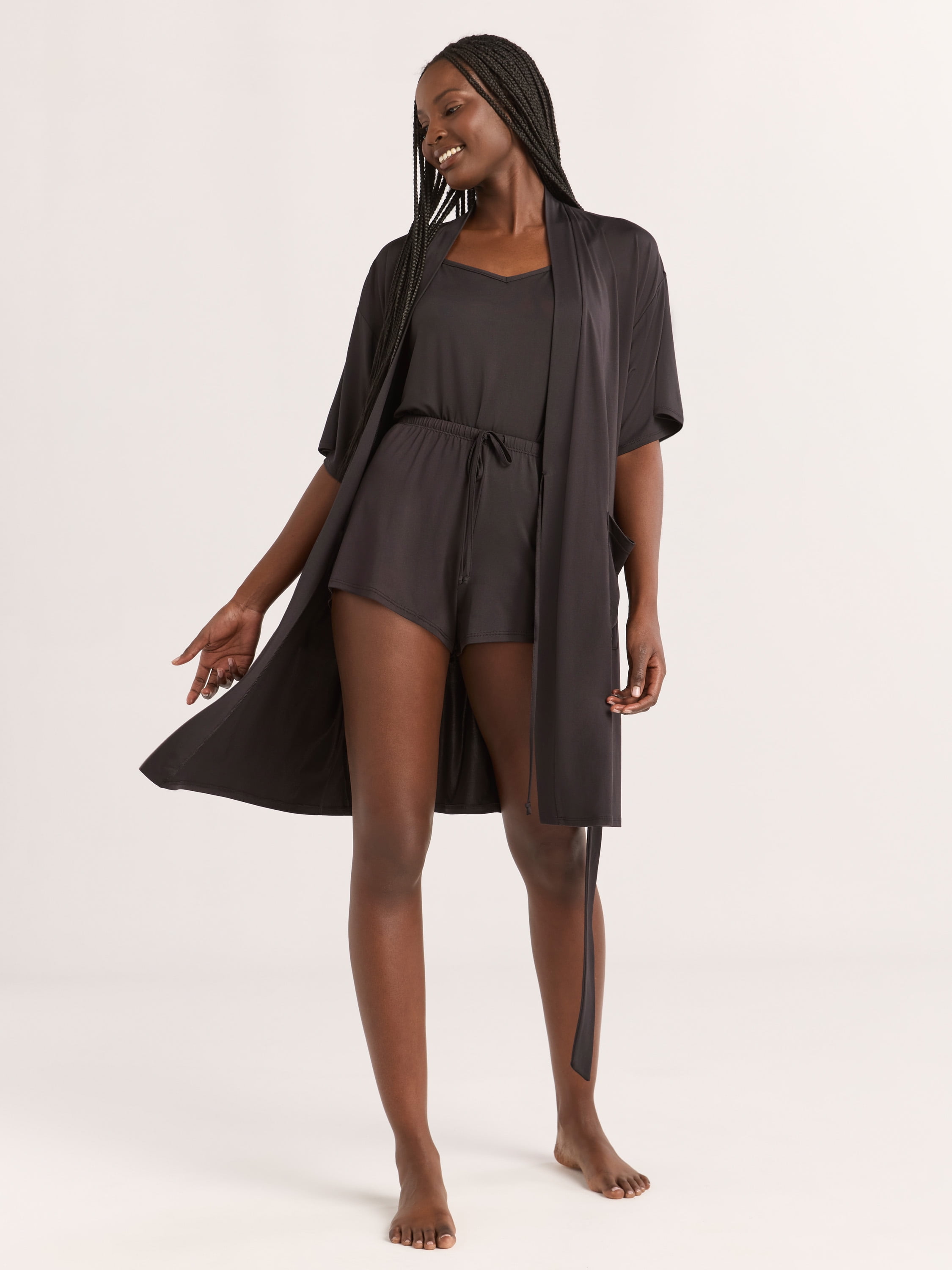 Joyspun Women’s Cami, Shorts, and Robe Travel Pajama Set, 3-Piece, Sizes S-3X