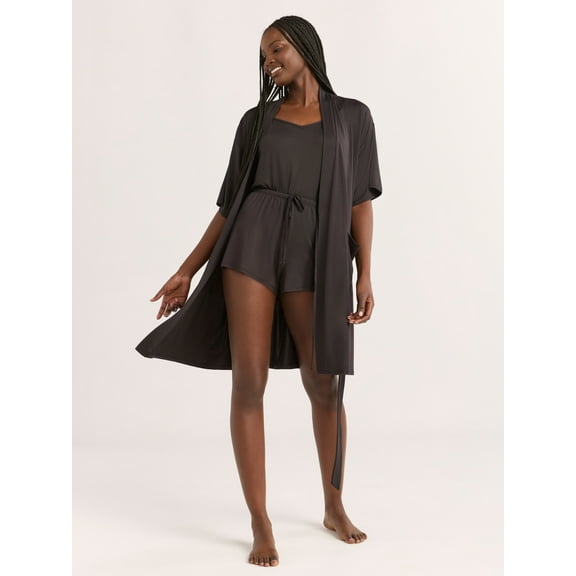Joyspun Women’s Cami, Shorts, and Robe Travel Pajama Set, 3-Piece, Sizes S-3X