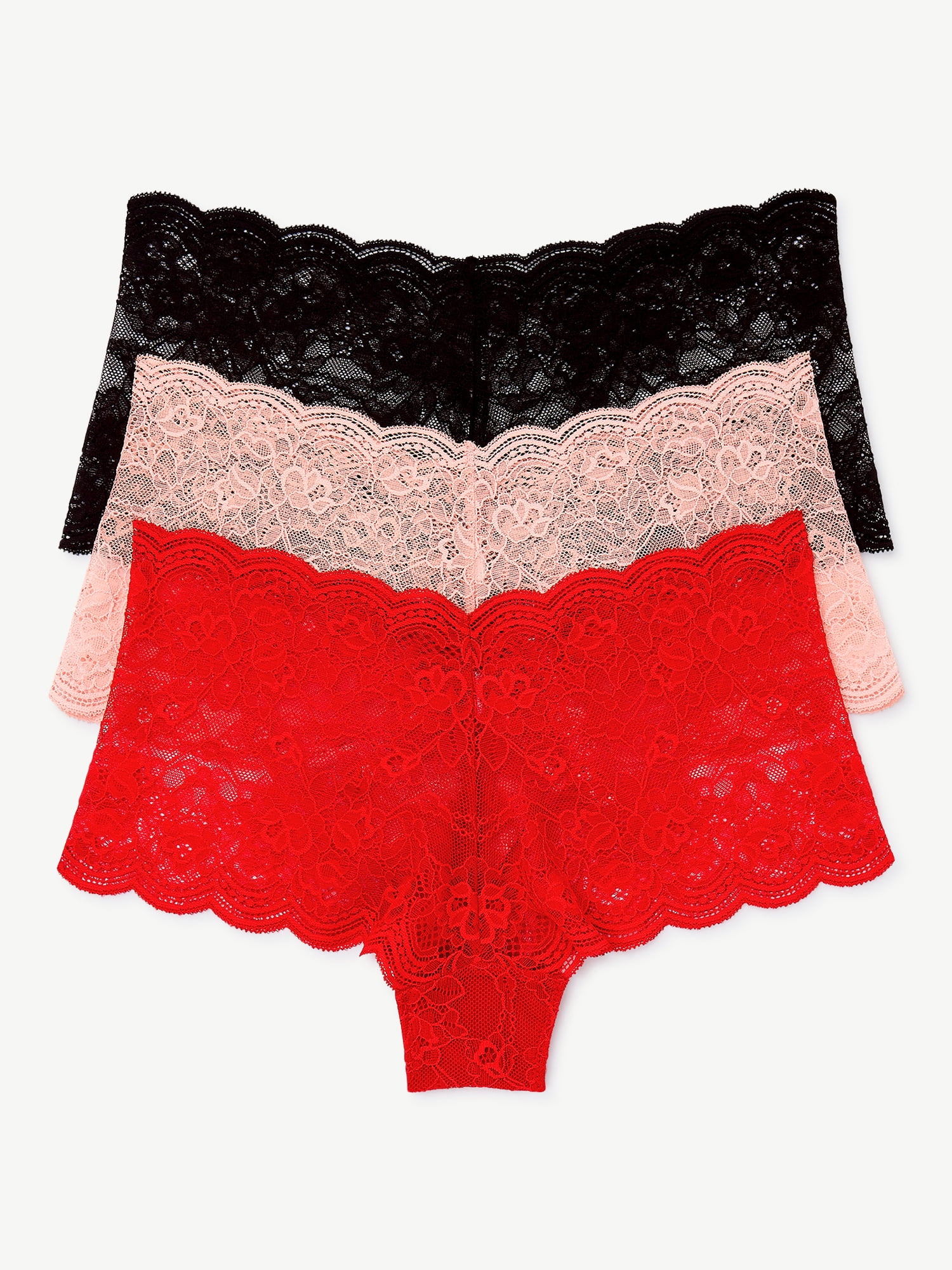Joyspun Women's Cheeky Lace Boyshort Panties, 3-Pack, Sizes XS to 3XL