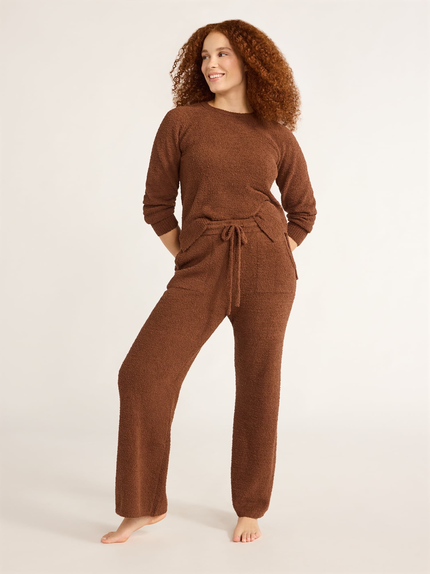 Joyspun Women's Chenille Top and Pants Set, 2-Piece, Sizes XS-3X