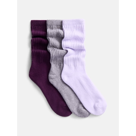 Joyspun Women's Comfort Slouch Crew Socks, 3-Pack, Size 4-10
