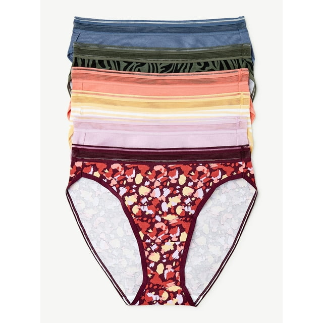 Joyspun Women's Cotton Bikini Panties, 6Pack, Sizes S to 2XL