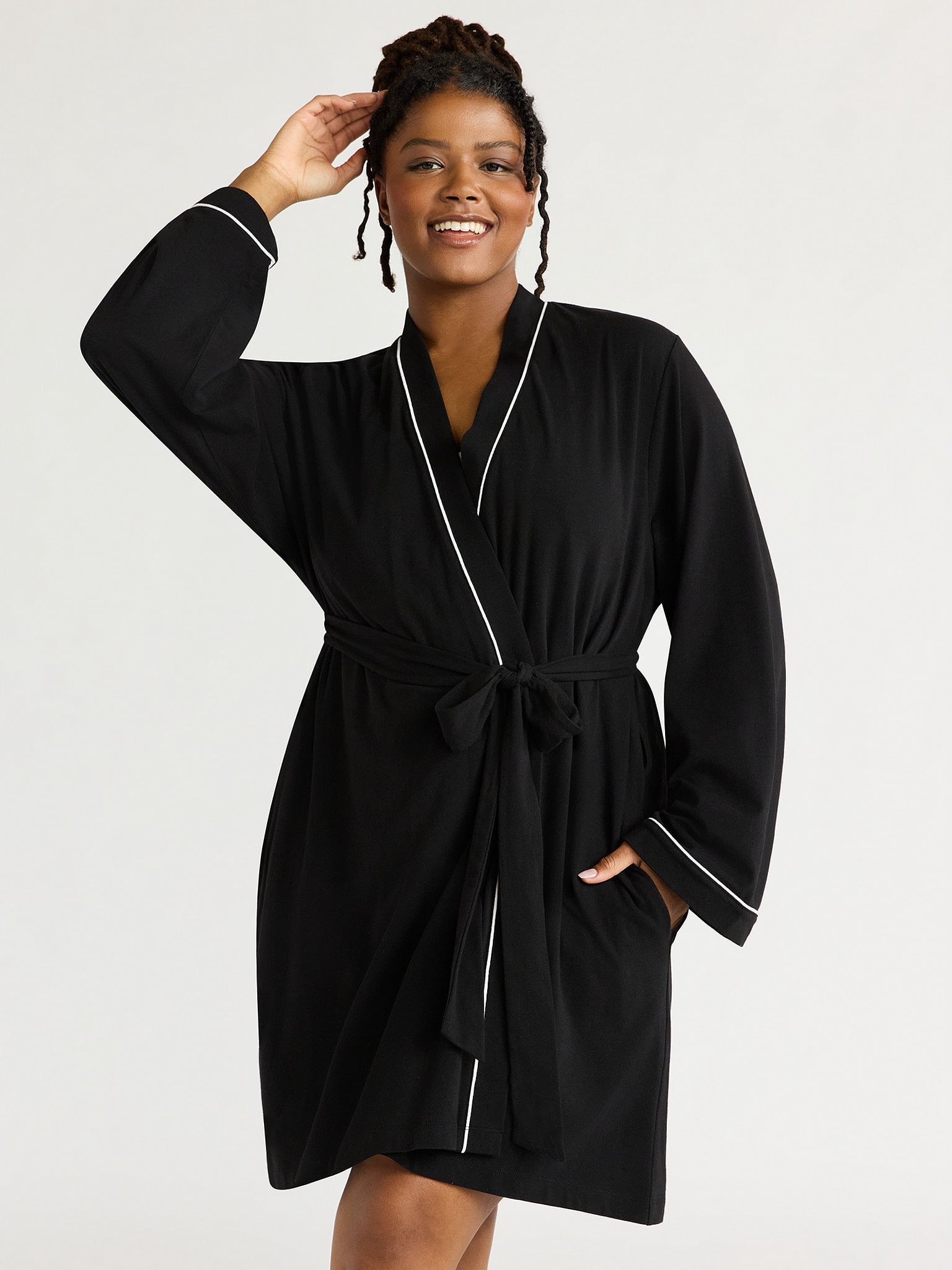 BADBLOOD★韓国大人気 HEAVY WEIGHT BOUCLE KNIT ROBE Joyspun Women's Cotton Blend Long Sleeve Wrap Robe, Sizes S