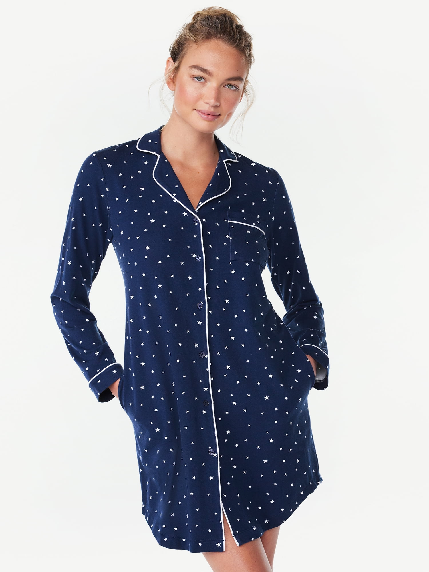Joyspun Women's Cotton Blend Notch Collar Sleepshirt - Warm ...