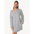 thumbnail image 1 of Joyspun Women’s Cotton Blend Long Sleeve Notch Collar Sleepshirt, Sizes S to 4X, 1 of 6