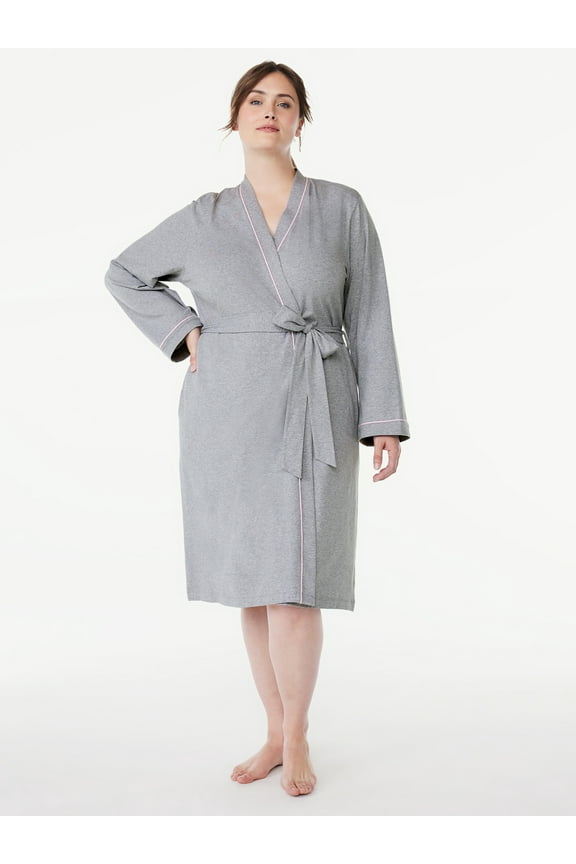 Women's Cotton-Blend Wrap Robe with Long Sleeves, Sizes S-3X