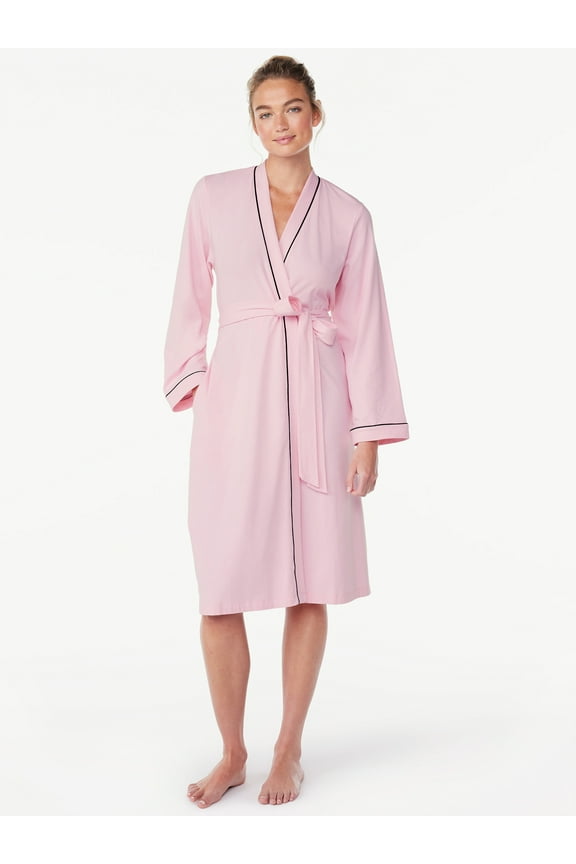 Women's Cotton-Blend Wrap Robe with Long Sleeves, Sizes S-3X