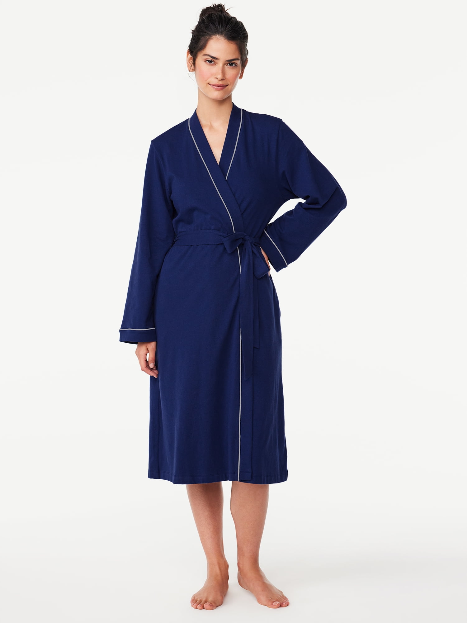 Joyspun Women's Cotton-Blend Wrap Robe with Long Sleeves, Sizes S-3X