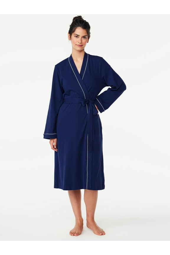 Women's Cotton-Blend Wrap Robe with Long Sleeves, Sizes S-3X