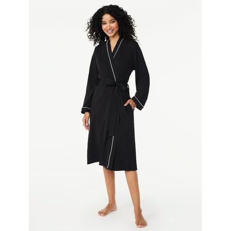 Joyspun Women's Cotton-Blend Wrap Robe with Long Sleeves, Sizes S-3X