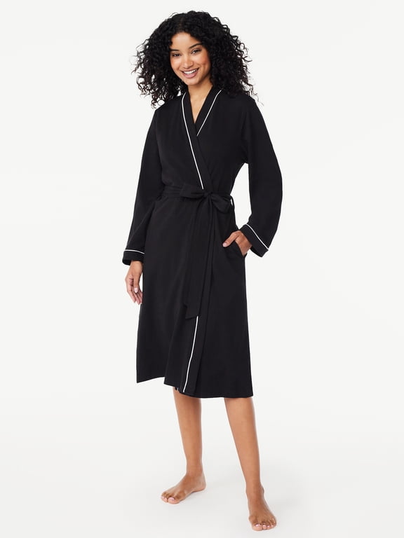 Women's Cotton-Blend Wrap Robe with Long Sleeves, Sizes S-3X