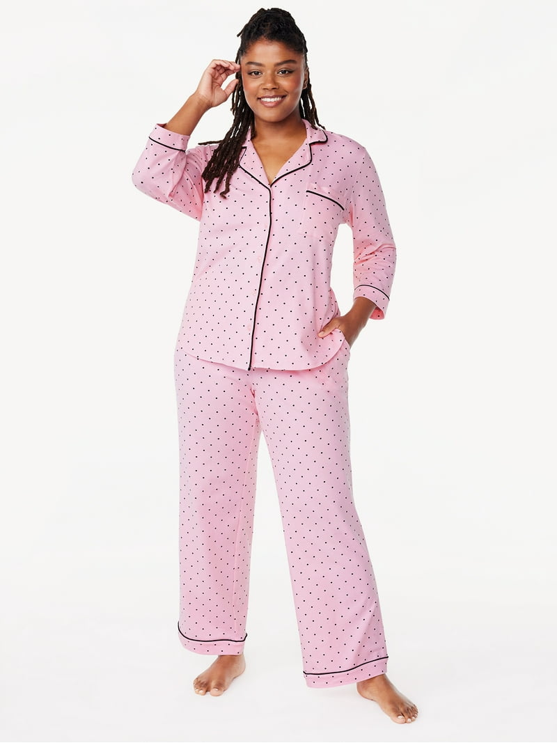 【新品未開封】piping color roomwear （ladies） Joyspun Women's Cotton Blend Notch Collar Pajama Set with